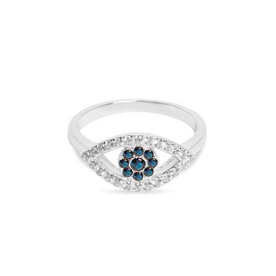 Taille personnalisée 925 Sterling Silver Cutout Pave Inlaid Eye Ring avec plaque d'or 18K
