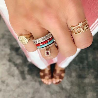 18K plaqué en or Argent CZ Anneaux de déclaration d'étoile pour femmes Micro Pave Setting Certifié