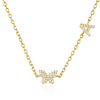 Collier Mini 18K Or Blanc Micron Pave CZ Papillon 925 Collier en argent sterling