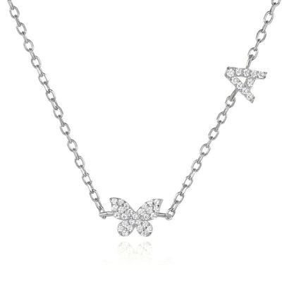 Collier Mini 18K Or Blanc Micron Pave CZ Papillon 925 Collier en argent sterling