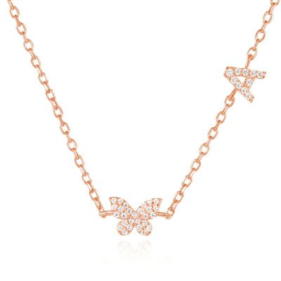 Collier Mini 18K Or Blanc Micron Pave CZ Papillon 925 Collier en argent sterling
