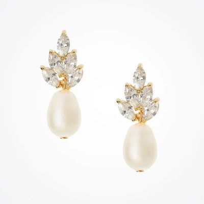 Boucles d'oreilles de feuilles de mariée plaquées en or de 18K Blancs perles Boucles d'oreilles de feuilles de mariage