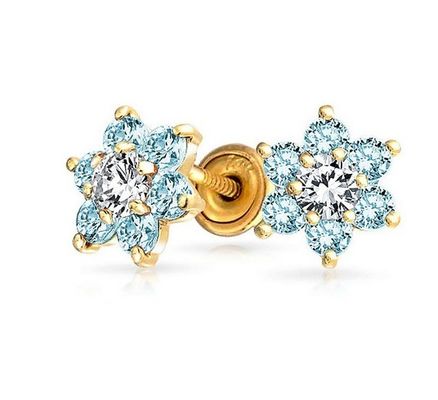 Améthyste de fleur CZ pierre de naissance Bébé filles 925 argent sterling Boucles d'oreilles à vis arrière