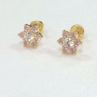 Améthyste de fleur CZ pierre de naissance Bébé filles 925 argent sterling Boucles d'oreilles à vis arrière