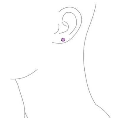 Améthyste de fleur CZ pierre de naissance Bébé filles 925 argent sterling Boucles d'oreilles à vis arrière