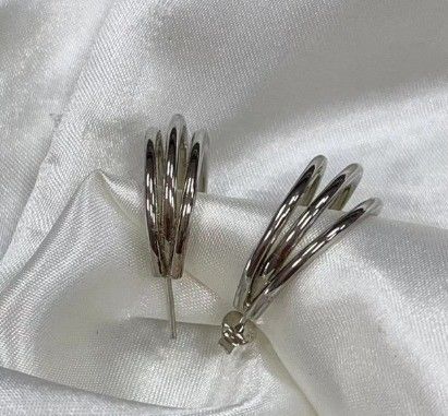 Triple or 18K plaqué mode gros boucles d'oreilles en acier inoxydable