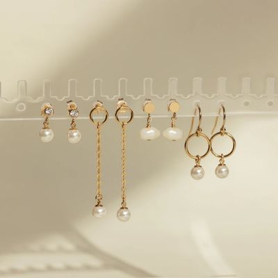 Réglage de l'oreiller CZ Stud Perle blanche Perle 925 argent sterling Boucle d'oreille