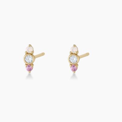 Opal blanc et saphir rose Boucles d'oreilles en acier CZ Trois boucles en acier cube en acier zirconien