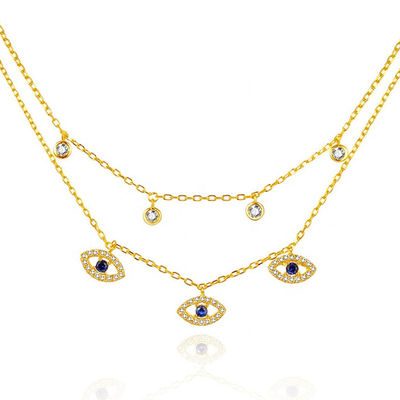 Double couche Evil Eye Bezel ensemble Collier de diamant pour femmes ensemble de pendentifs