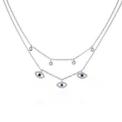 Double couche Evil Eye Bezel ensemble Collier de diamant pour femmes ensemble de pendentifs