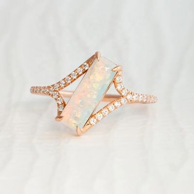 Baguette coupée Opal Snow Track Ring Taille 4 Taille 10 925 Argent Sterling