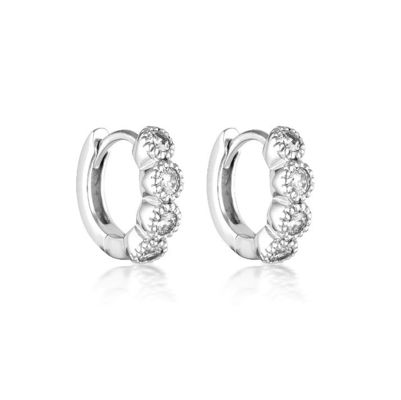 925 Sterling Silver Bezel Setting Cubic Zirconia Huggies Femmes Boucles d'oreilles