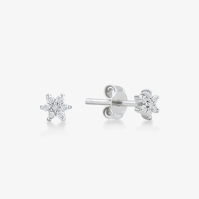 925 argent sterling ornementé à la main 18K plaqué simplement blanc CZ fleur boucle d'oreille magnétique