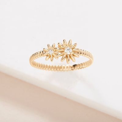 Mode or plaqué 925 Sterling Silver Daisy CZ anneau accessoire d'élégance féminine