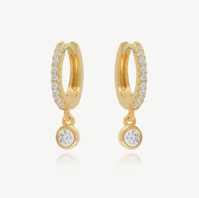 18K plaqué en or S925 argent Mini Huggies Single Bezel Hoops pierre Boucles d'oreilles pour femmes