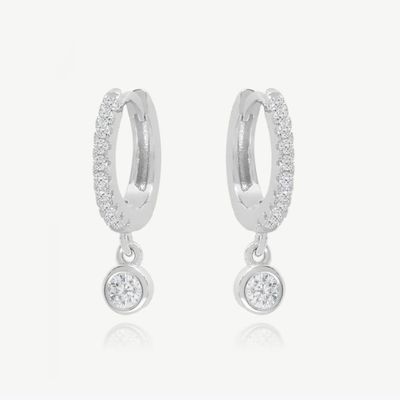 18K plaqué en or S925 argent Mini Huggies Single Bezel Hoops pierre Boucles d'oreilles pour femmes