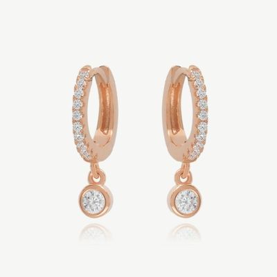 18K plaqué en or S925 argent Mini Huggies Single Bezel Hoops pierre Boucles d'oreilles pour femmes