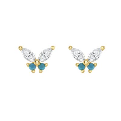18K or Marquise coupé Turquoise CZ 925 Sterling Argent Papillon Stud Boucles d'oreilles pour femmes