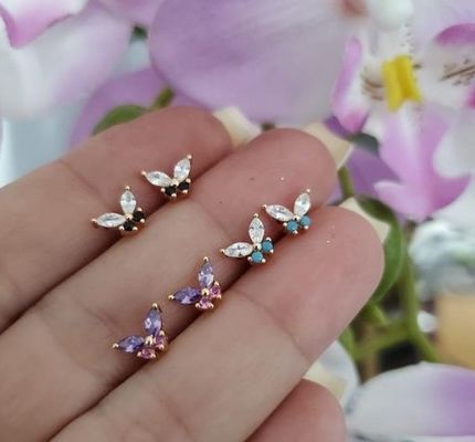 18K or Marquise coupé Turquoise CZ 925 Sterling Argent Papillon Stud Boucles d'oreilles pour femmes