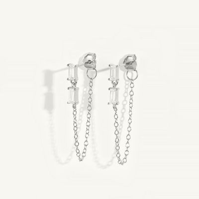 Ventes Baguette Cubique Zircon Threader Stud Boucle d'oreille bijoux 925 argent sterling pour les femmes