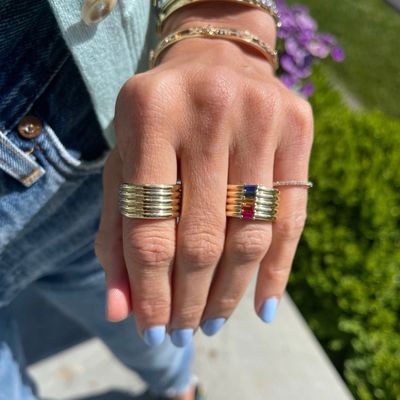 Baguette arc-en-ciel plaqué en or 18K coupé CZ Multi Fashion 925 Sterling Silver Femmes Anneaux