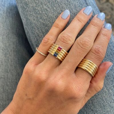 Baguette arc-en-ciel plaqué en or 18K coupé CZ Multi Fashion 925 Sterling Silver Femmes Anneaux