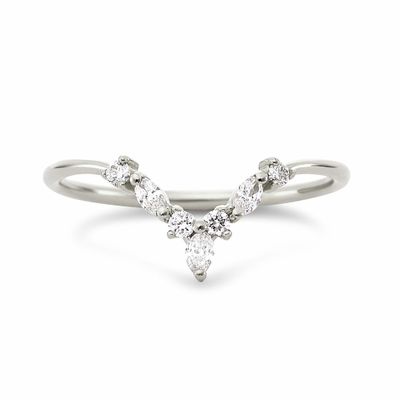Anneaux d'empilement en forme de V avec un cercle et un marquise blanc CZ en argent sterling 925