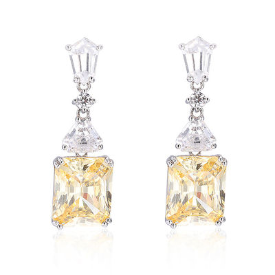 Boucles d'oreilles jaunes CZ en or blanc plaqué 925 cube Boucles d'oreilles en zirconie