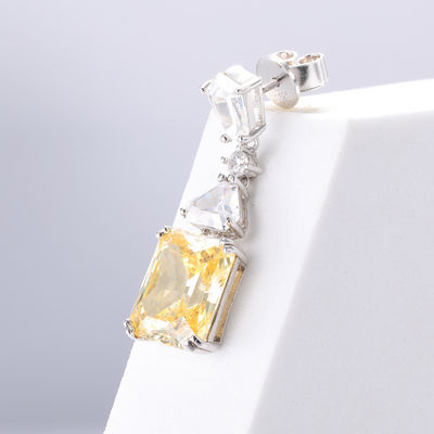 Boucles d'oreilles jaunes CZ en or blanc plaqué 925 cube Boucles d'oreilles en zirconie