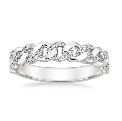 Micron Pave CZ 18K plaqué en or Chaîne d'empilement Lien de chaîne 925 Sterling Silver Bague pour femmes