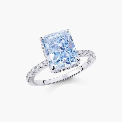 Baguette argentée Diamant bleu 5A coupé sur glace CZ Bague de fiançailles pour femmes 925 Sterling Silver
