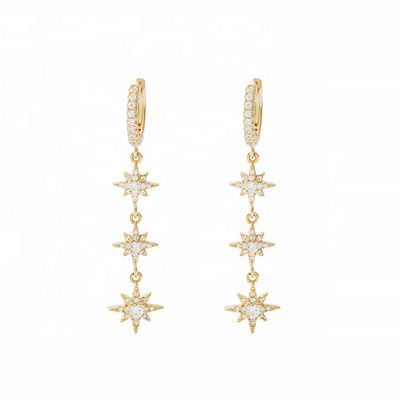 Boucles d'oreilles argentées brésiliennes 925 Starburst Longues boucles d'oreilles pour femmes
