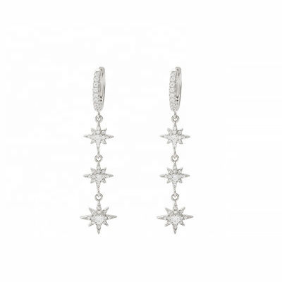 Boucles d'oreilles argentées brésiliennes 925 Starburst Longues boucles d'oreilles pour femmes