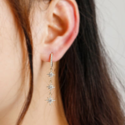 Boucles d'oreilles argentées brésiliennes 925 Starburst Longues boucles d'oreilles pour femmes
