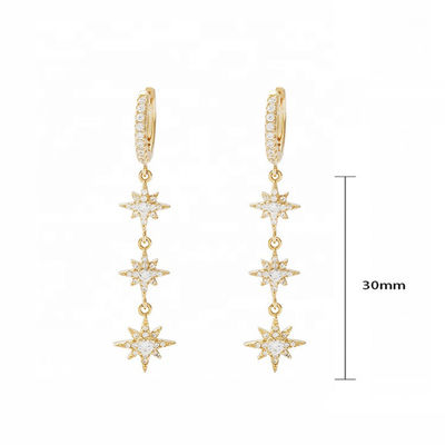 Boucles d'oreilles argentées brésiliennes 925 Starburst Longues boucles d'oreilles pour femmes