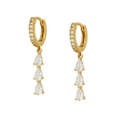 Boucles d'oreilles à long angle en zircon cube en goutte d'eau brésilienne en boucles dorées 18K