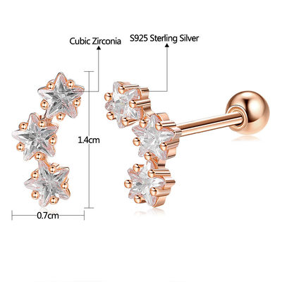 18K plaqué en or 925 Sterling Silver Star Cubic Zirconia Stud Boucles d'oreilles pour femmes accessoires