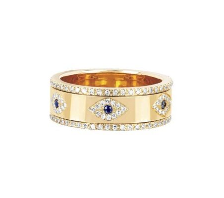 Bleu Saphir Blanc CZ Eye Femmes Eternité Band Brass Eternité Ringe Pour Femmes