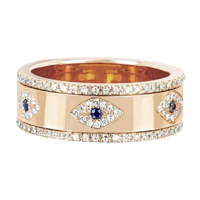 Bleu Saphir Blanc CZ Eye Femmes Eternité Band Brass Eternité Ringe Pour Femmes