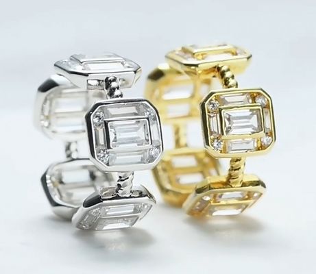 Émeraude Blanc CZ Femmes Eternité Band Baguette 18K Or 925 Sterling Anneaux en argent
