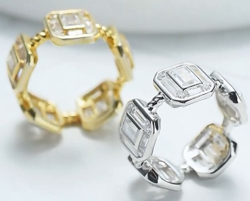 Émeraude Blanc CZ Femmes Eternité Band Baguette 18K Or 925 Sterling Anneaux en argent