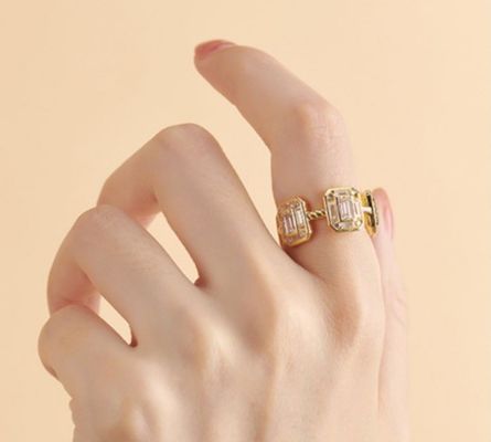 Émeraude Blanc CZ Femmes Eternité Band Baguette 18K Or 925 Sterling Anneaux en argent