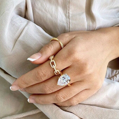 925 Sterling Silver Curb Link Chain Ring 18K Femmes Rings en zirconium cube