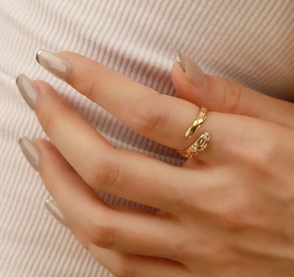 Taille 4-10 CZ Anneau en pierre 18K Or Serpent ouvert 925 Sterling Anneaux d'animaux en argent