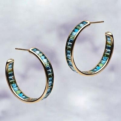 Joaillerie Matériau principal Baguette argentée Topaz bleu et vert Boucles pour style classique