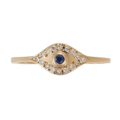 925 Sterling Silver Evil Eye Diamond Band Ring avec plaque d'argent classique