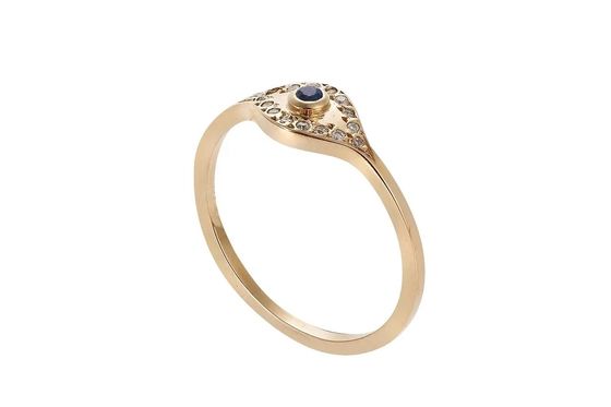 925 Sterling Silver Evil Eye Diamond Band Ring avec plaque d'argent classique