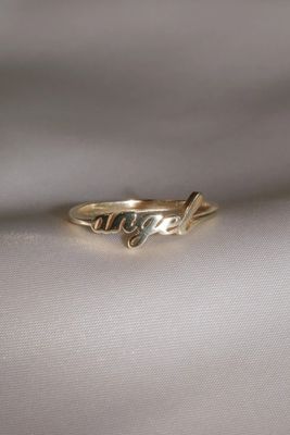 Ringe de nom d'ange en or massif pour femmes Glitter artisanal 925 argent sterling Moderne N/A