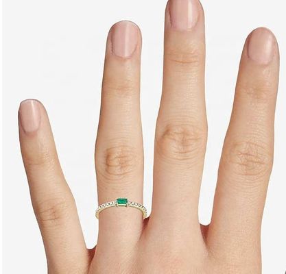 Joaillerie fine Anneau en argent sterling 925 avec pierres vertes ou blanches et plaqué en or 18K