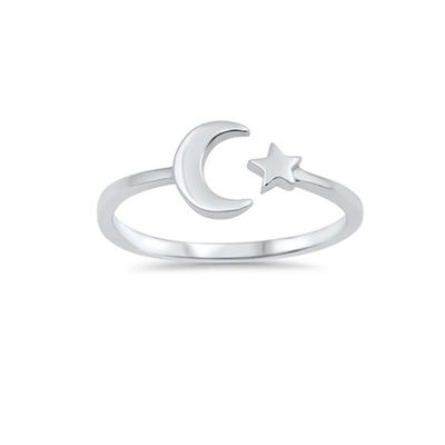 925 Sterling Silver High Polish Simple Open Moon Star Ring Parfait pour n'importe quelle occasion
